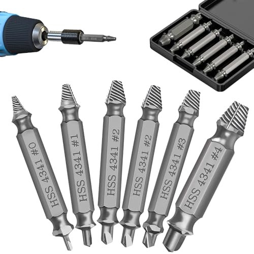 Schraubenausdreher Set, 6 Stück Ausdreher, Linksausdreher Set Schraubenentferner Linksbohrer zum Entfernen Leicht Beschädigter Schrauben Hergestellt aus HSS 4341 Härtegrad 62-63hrc