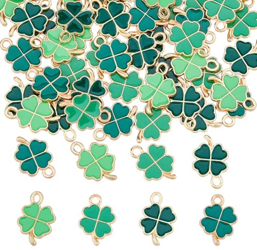 DICOSMETIC 80 Stück 4 Stile Glücksklee Anhänger Emaille Legierungs Anhänger Kleeblatt Anhänger Mini Glücksblatt Anhänger St. Patrick's Day Charm Grünes Blatt Anhänger