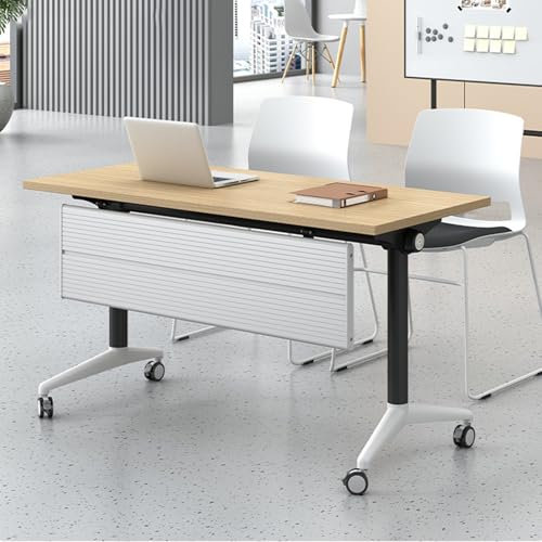 Konferenztisch Konferenztisch mit Sichtschutzklappe, Klappbarer Rollbarer Besprechungstisch, Rollbarer Seminar- und Schulungstisch mit Klappplatte für Büro, Besprechungsraum, Klassenzimmer(Natural,160