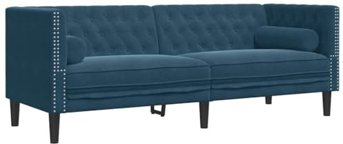 Sofá Chesterfield 3 plazas vidaXL con Cojines Terciopelo Azul, sofá de salón, sofá tapizado, para 3 personas