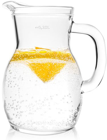KONZEPT Hochwertiger Wasserkrug Glas 250ml 1 Stk. Glaskrug Perfekt für Wasser, Milch, Säfte Wasserkanne mit ergonomischem Griff – In verschiedenen Größen erhältlich