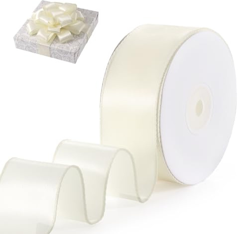 FAKILO Geschenkband Satinband mit Draht 38 mm x 18 m Schleifenband Champagner Drahtband dient als Geschenkband, Christbaumband, Schmuckband für Kränze, Bastelband und Hochzeitsband