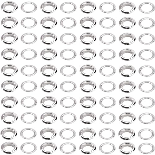 Lot de 120 œillets en métal argenté de 14 mm pour cuir, œillets en métal avec rondelles pour tissu en cuir