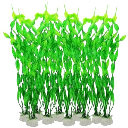 Konstgjorda sjögrässvattenväxter, 10 st akvarium i plast, 30 cm akvarieväxter med stenbas, realistiska akvarium växter med lågt underhåll