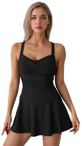 TERODACO 2 Piece Womens Tankini Sets with Shorts Removable Padded Women Swimwear Tummy Control Adjustable Strap Swimming Costumes Ladies Swimsuit Swimdress Bathing Suit, Quick Dry 25012 Black M