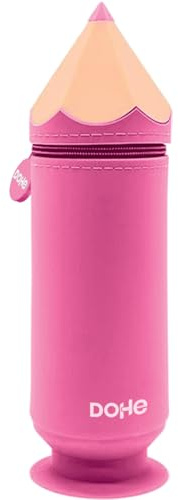 Dohe - Trousse Scolaire en Silicone - 1 Compartiment, Forme de Crayon, Ventouse pour Fixer sur Table ou Bureau, Fermeture Éclair, Trousse avec Toucher Doux et Agréable, Dimensions : 6,8x20 cm