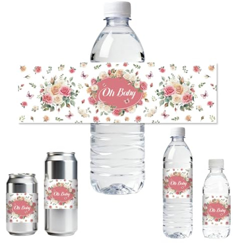 ANATTASOUL 30 Stück Wasserflaschenetiketten Wasserdichte Etiketten 21.6x6.4 cm Großes Flaschenetikett “Rose” Selbstklebende Aufkleber Für Geburtstagsparty Dekorationen