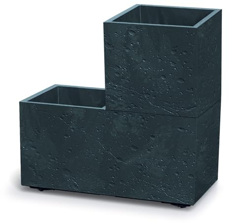 IMJ-Global Set di 2 Vasi per Fiori Piante Quadrato 28,8x28,8x29 cm e Rettangolare 57,7x28,8x29 cm Sierra Beton Effect In Plastica Da Interno Esterno Colore Antracite 13,1-26,2 Litri Design Moderni