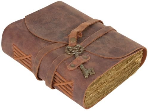 GlobeeCraft Diario de Cuero Rojo Antiguo con Llave y Papel Artesanal, ideal como Libreta Vintage, Leather Journal y Cuaderno Personal 18x13 cm