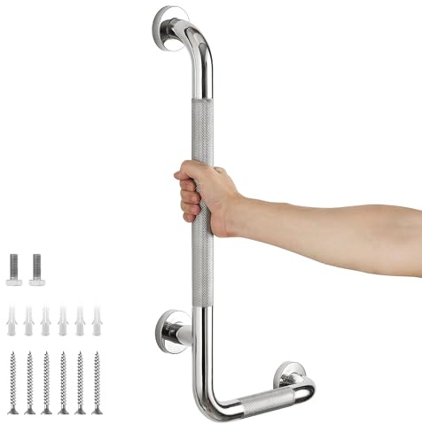 L-förmige Haltegriffe für Dusche, 61 x 30,5 cm, Edelstahl-Haltegriffe für ältere Menschen zur Wandmontage, rutschfester gerändelter Griff, Badezimmer-Sicherheitsschiene, rechts