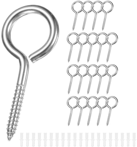 M METERXITY Paquete de 20 tornillos de ojo, M4 de 2 pulgadas, acero inoxidable 304, pernos de ojo autorroscantes pesados con anclajes expansibles para muebles de madera, obras de arte colgantes