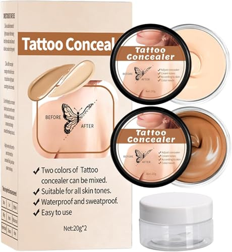 Tattoo Concealer, Tattoo Entferner, 2 Colors Wasserdichter Tattoos Cover up Makeup, Körper-Concealer Wasserfest, Body Concealer, Wasserfest Make-up Concealer-Tattoo-Set für Männer Frauen