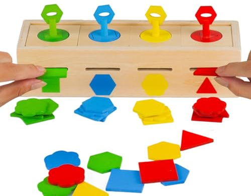 Färgsorterings Sensoryleksak, Träleksak För Tidig Utveckling, Färg-Form Sorteringslåda med Lås För Förskola Hemundervisning Resor Födelsedagspresenter