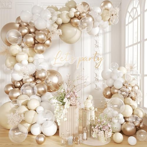 Kit Arco de Globos Dorados Blanco - 105 Piezas Kit Guirnalda Globos de Cumpleaños con Globos Blancos y Oro para Decoracion Cumpleaños,Baby Shower,Bautizo Niña,Boda Bohemia,Decoracion Fiesta