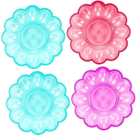 DECORNIJIA Organizzatore per Uova 4 Pz, Portauova 24x24x3 Cm in Plastica, Vassoio Salvaspazio per Frigorifero e Tavola, Colore Casuale