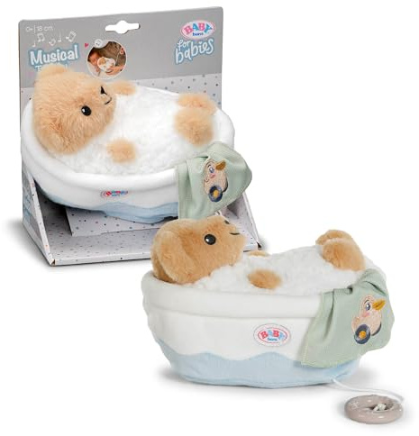 BABY born for babies Teddy Musical Toy 18 cm, Washable | Plush teddy in bathtub, removable music module, gentle lullaby, washable, from birth