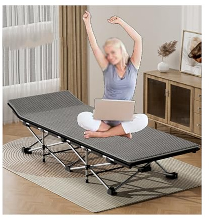 HUFIREHU Feldbett Daybed GäStebett Klappbar Feldbett Klappbar Campingbett Feldbett Mit Matratze Camping Matratze Wandklappbett Geeignet FüR BüRoarbeit Und Nickerchen(Breathable pad,190 * 71cm)