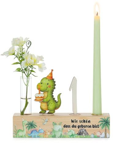 Romadedi Dino Geburtstag Deko für 1. Junge - Dinosaurier Kindergeburtstag Geburtstagszug Holz Geburtstagskranz Geburtstagsteller Kerzenhalter Geschenke Party Deko