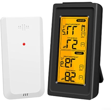 Trurovem Termometro e igrometro WiFi, wireless digitale e umidità con sensore remoto, per interni ed esterni, da -40 °C a 50 °C, 10-99% per RH, per analisi delle tendenze, nero (display + sensore)