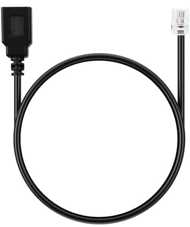 BTFO Cavo RJ9 Maschio a USB Femmina, Adattatore da 60cm 4P4C a Jack Telefonico USB per Telefoni VoIP Fax e Adattatore di Demodulazione per Comunicazioni Telefoniche (Nero)