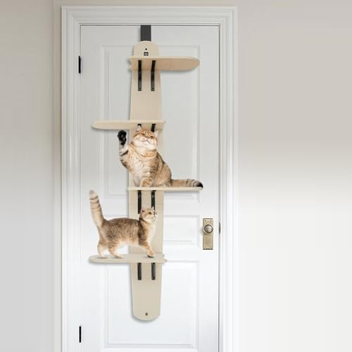 4 stöckiger Katzenleiter Türhängender Wandmontierter Kratzbaum mit Regalen Hängender Katzen Wandelemente Vielseitige Katzentreppe für Türstärke 40/45 mm und Türspalt >3 mm