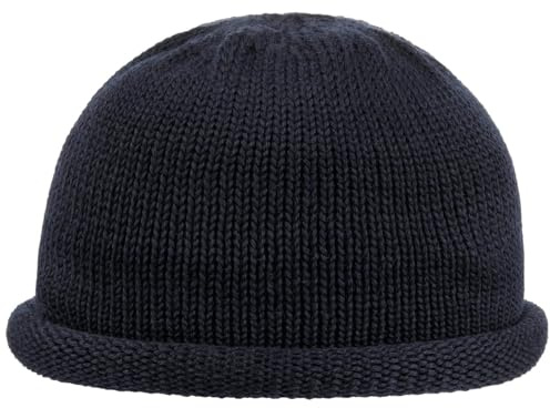 LIERYS Rollrandmütze Dockermütze aus Schurwolle Beanie Herbst Winter Made in Germany Damen Herren dunkelblau One Size