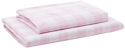 Bianca Parure de lit Simple réversible en Coton à Carreaux et Rayures avec taie d'oreiller Rose