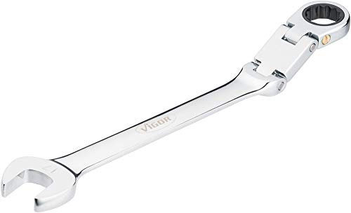 Vigor V6752-17 - Llave combinada (doble articulación, mecanismo de carraca dentado fino en el lado del anillo), color plateado