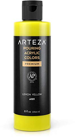 ARTEZA Vernice acrilica per versare, 236 ml, A101 giallo limone, vernice acrilica ad alto flusso, non necessita di miscelazione, vernice per versare su tela, vetro, carta, legno, piastrelle e pietre