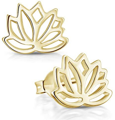 Damen Ohrstecker Lotusblume 925 Silber flach 7,5x10mm Lotus Schmuck SO-208 | Filigraner Ohrring aus hautfreundlichem Sterlingsilber incl Geschenk Verpackung von MATERIA by Matthias Wagner