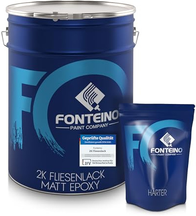Fonteino 2K Fliesenlack MATT Lichtgrau RAL 7035 für Küche Badezimmer Wandfliesen Bodenfliesen - 2,5Kg