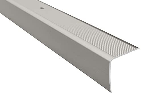 Effector Treppenkantenprofil zum Schrauben, 90 cm, 35x35 mm, INOX Edelstahlfarben, Aluminium Bodenübergangsprofil, Übergangsleiste, Treppenschutzprofil, Treppenkantenschutz Aluwinkel Gelocht