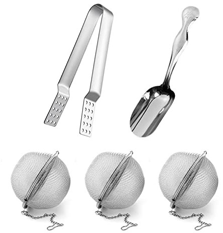 3 pezzi di tea maker, con cucchiaino da tè e bustina di tè clip, colino da tè, con gancio a catena, in acciaio inox sferica colino da tè, utilizzato per filtrare il tè e spezie
