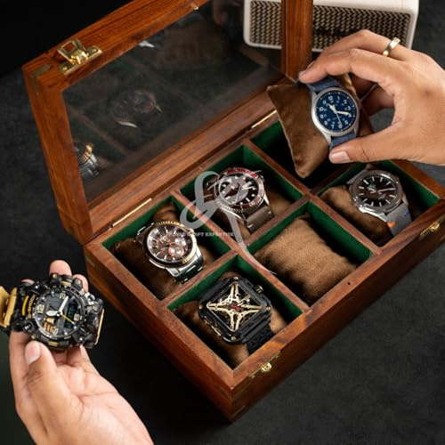 Royal Craft Expertise Uhrenbox aus Holz für Herren – Edle Uhrenvitrine mit 6 Fächern | Uhren-Organizer aus massivem Holz (Dunkelbraun)