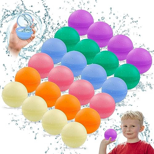 Wiederverwendbare Wasserbomben, 24 Stück Schnell Befüllbare Silikon Spritzbälle Wiederverwendbare Wasserballons Wasserspielzeug für Kinder Wasserkampfspiel, Sommer Draussen (24)