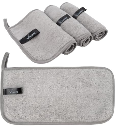 VIVOTE Makeup Remover Cloths Reusable Microfiber Face Wipes for Make Up Removing, 4 Pack of Face Cloths,Facial Cleaning Wipes for Women (Light Grey, 15 * 30cm)