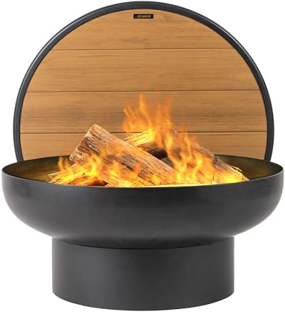 DENKOE Iron Fire Pit Table with Lid, Extra Thick and Heavy Duty Fire Bowl, Deep Round Firepit for Outdoor Bonfire Gatherings, Wood Burning Firepits for Outside Patio, Modern Outdoor Fire Pits