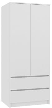 VBChome Kleiderschränk 90 x 50 x 180 cm Weiß 2 Türen 2 Schubladen Garderobenschrank Dielenschrank Schlafzimmerschrank Flurschrank Wohnzimmerschrank Weiß