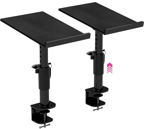 Liquid Stands Studio Monitor Stands - Music Studio Desktop Speaker Stands - 2 Pack 12x9 Clamp-on Adjustable Short or Tall Monitor Speaker Stands for Music Studio Desk Speaker Stand Mount with Tilt
