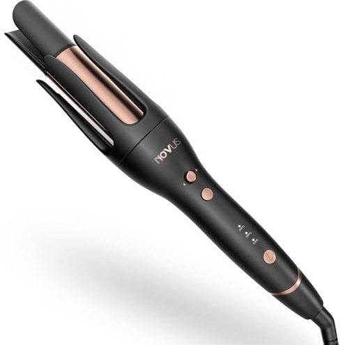 NOVUS Ferro arricciacapelli automatico, bacchetta rotante in ceramica antiscottatura, sterzo regolabile, spegnimento automatico di 30 minuti, 3 impostazioni di temperatura, non adatto a capelli corti