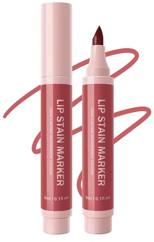 Lip Stain Marker Pen-1Pcs Rose Pink Hydrating Lip Stain Liquid Lip Liner Pencil, Long Lasting Waterproof Smudge-proof Natural Matte Finish, Precise Chisel Tip Smooth, Lip Makeup Gift for Women-03