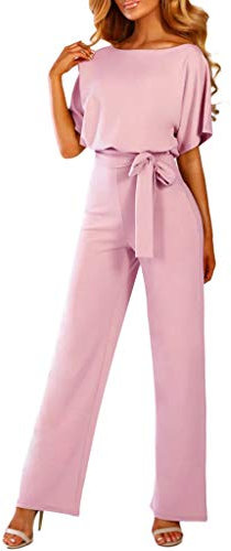 EMATOP Jumpsuit Damen Elegant für Hochzeit Hosenanzug Sommer Lang Overall Einteiler Lässiger Hosenanzug 3/4 Ärmel Einfarbig Playsuit Hohe Taille Strampler Spielanzug Festlich Party Romper