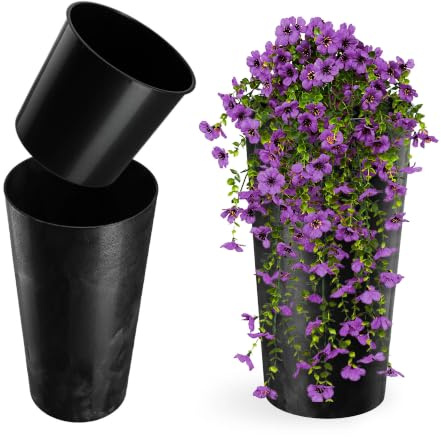 KADAX Macetero Alto para Interior y Exterior, Maceta Grande y Decorativa para Plantas de Gran Tamaño y Árboles Pequeños (Hormigón Negro, 25.5 cm, Aprox. 5L)