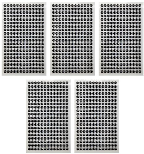 Netuno 5x 260 Stück Glitzersteine selbstklebend Schwarz 6 mm selbstklebende Deko-Steine farbig kleine Schmucksteine zum Aufkleben Basteln Dekorieren Strasssteine bunte Kristalle Aufkleber