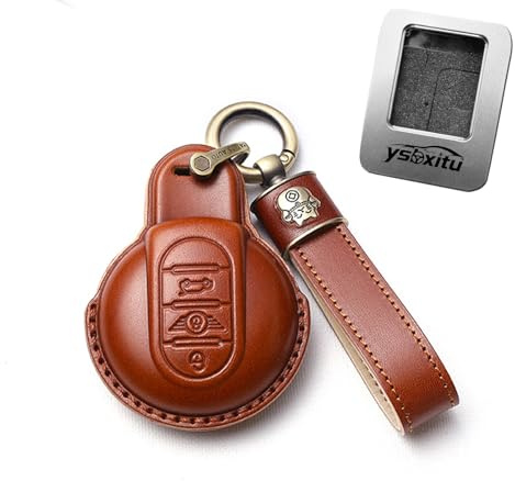 Ysbxitu 3-Tasten-Fernbedienung mit Schlüsselanhänger, passend für BMW Mini Cooper S Cooper D Cooper SD Cooper One Cabrio Clubman Works Countryman F54 F55 F56 F57 F60, Schlüsselhülle, Braun