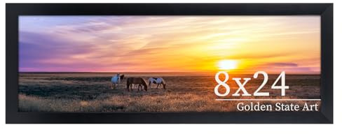Golden State Art, 8x24 Picture Frame, Black Solid Wood with Tempered Glass, 8 x 24 Frame for Horizontal or Vertical Gallery Wall, Large Size Poster Frames, 1 Pack
