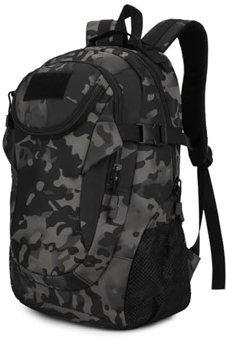 Explokit 25L Backpack Tactical Rucksack Molle Hiking Army Daypack Rucking Rucksacks Military School Laptop Daysack for Traveling Cycling Hunting Trekking Camping Work Motorcycle Camouflage Black