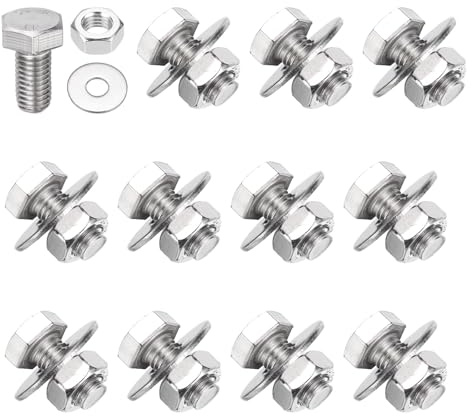 PATIKIL Vis à Tête Hexagonale M10 x 20mm, 12 Pièces en Acier Inoxydable 304 avec Écrou Hexagonal et Rondelle Plate, Vis à Filetage Complet, Vis de Machine pour Meubles, Couleur Argent