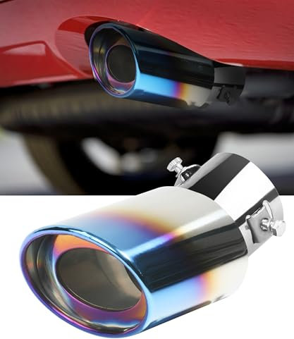 Flaconi Terminale Scarico Auto,Scarico Auto,Terminale Scarico Auto Sportivo,Terminale di Scarico per Auto,per la Parte dei Modelli con Diametro del Tubo di Scarico di1,5-2 (13.5x6cm/Blu-Curvo)