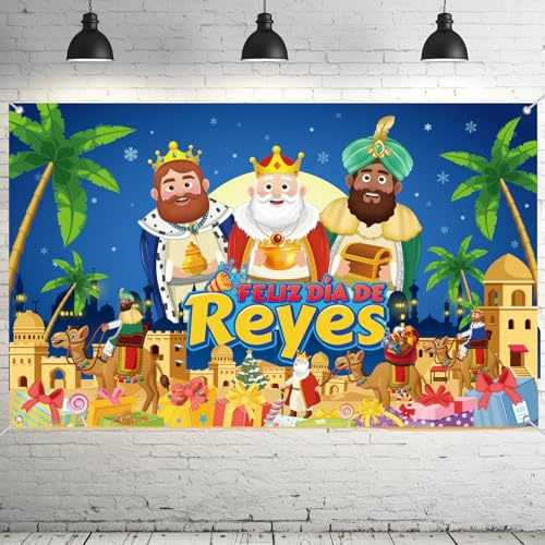 Feliz Día de Reyes con Pancarta Decorativa, 180 x 110 cm Cartel Grande de los Reyes Magos para Pared, Decoración Navideña para Interior y Exterior, Banner Temático para Fiestas